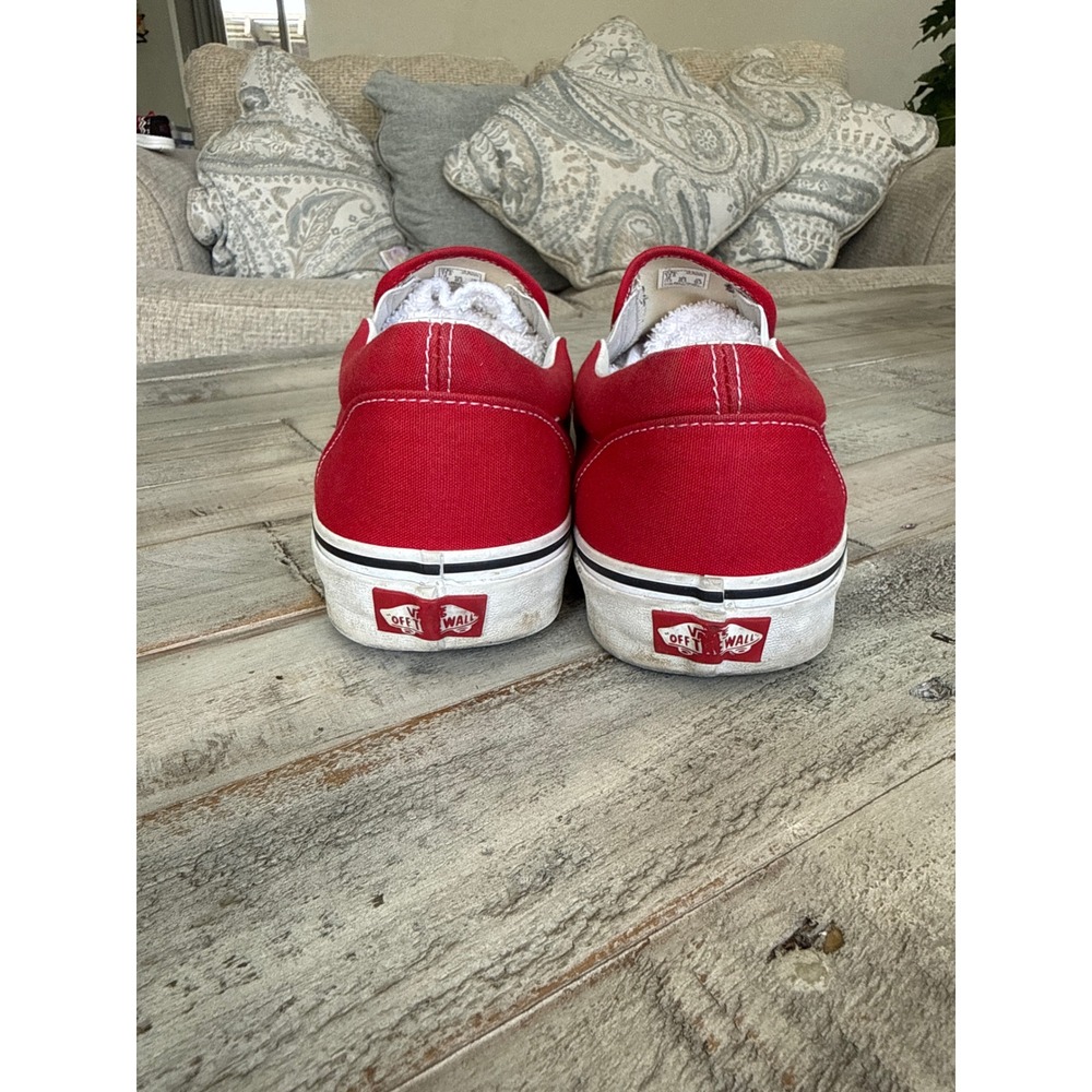 Vans Classic Slip-On Red Canvas Skate Shoes Mens 12 Womens 13.5 Low Top Sneaker - Picture 3 of 7